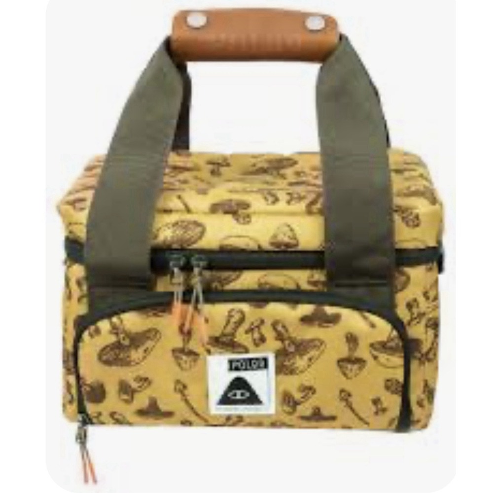 Poler Elevated Camera Cooler Goomer Brown Mushroom Print Gold Outdoorsy Gift